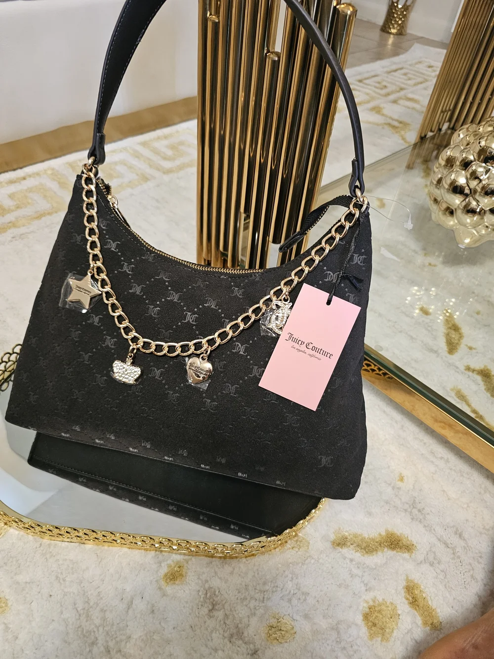 Juicy Couture Black Logo Charm Shoulder Bag